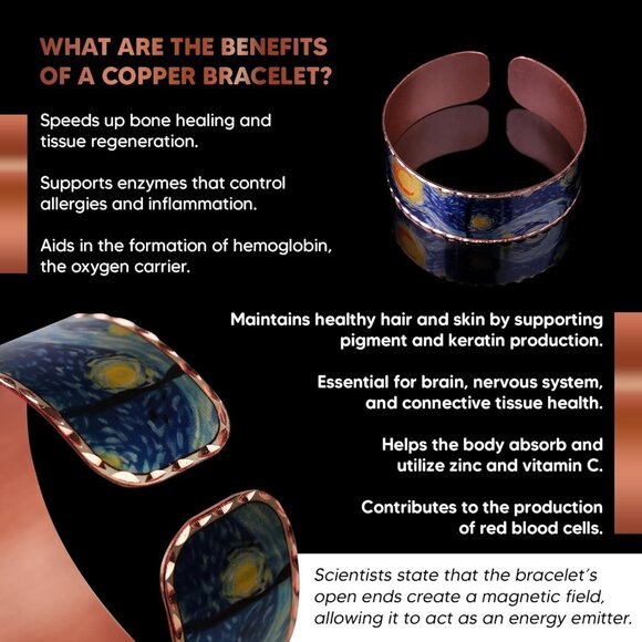 Handcrafted Copper Bracelet with Starry Night Engraving - Artful Cuff for All - Picture 3 of 6